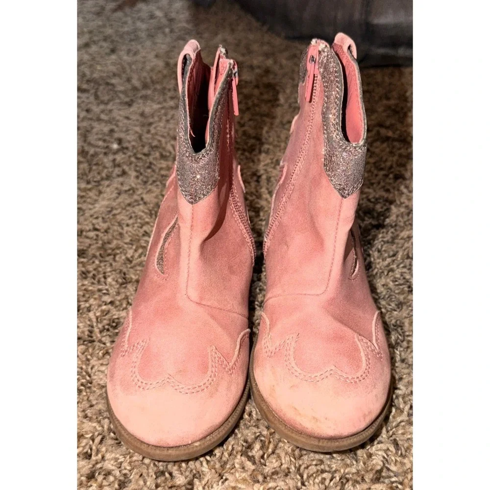Cat & Jack Isabella Pink Glitter Trim Cowboy Boots Size 11